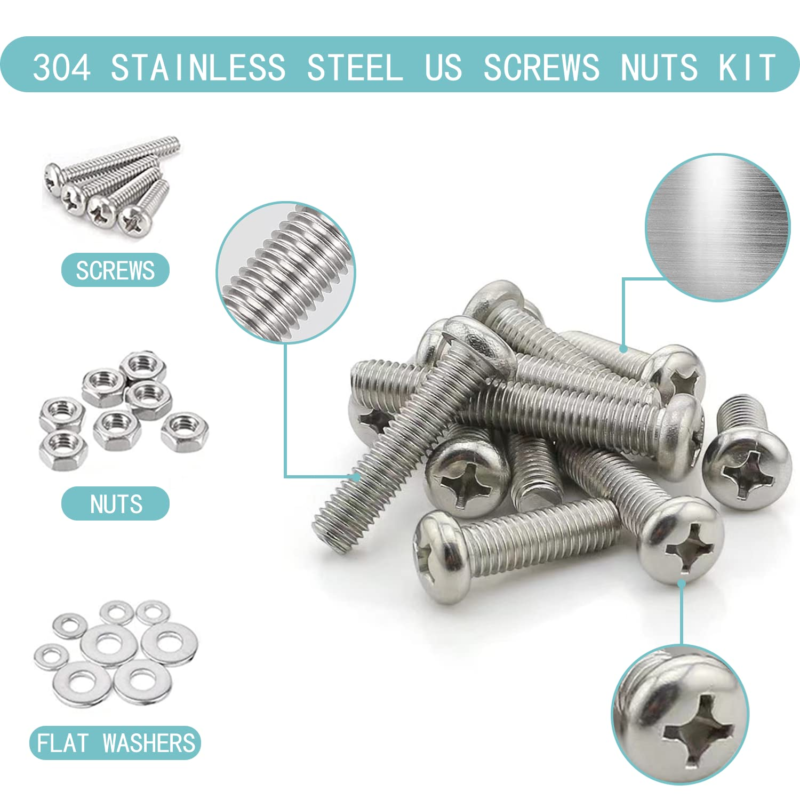 800 Pcs Nuts and Bolts Assortment Kit,  Stainless Steel Phillips Pan Head Machin