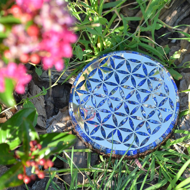 Water Charging Plate with Lapis Lazuli Healing Crystals and Flower of Life