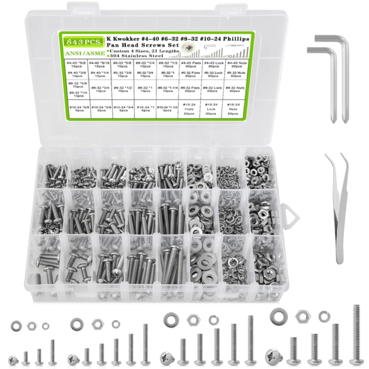 843 Pcs Assortment Kit Phillips Pan Head Machine Screws, 21 Sizes 304 Stainless 