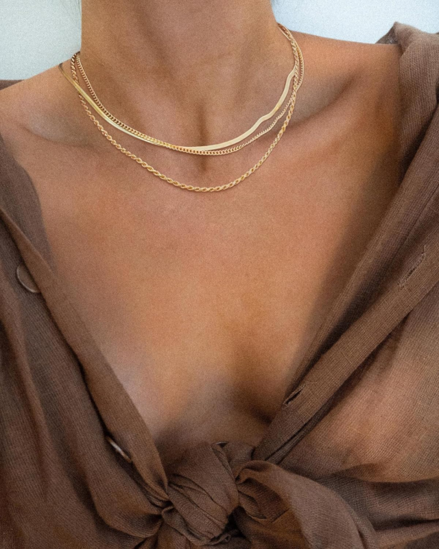 Dainty 14K Gold Plated Herringbone Necklace for Women - Elegant Layered Choker