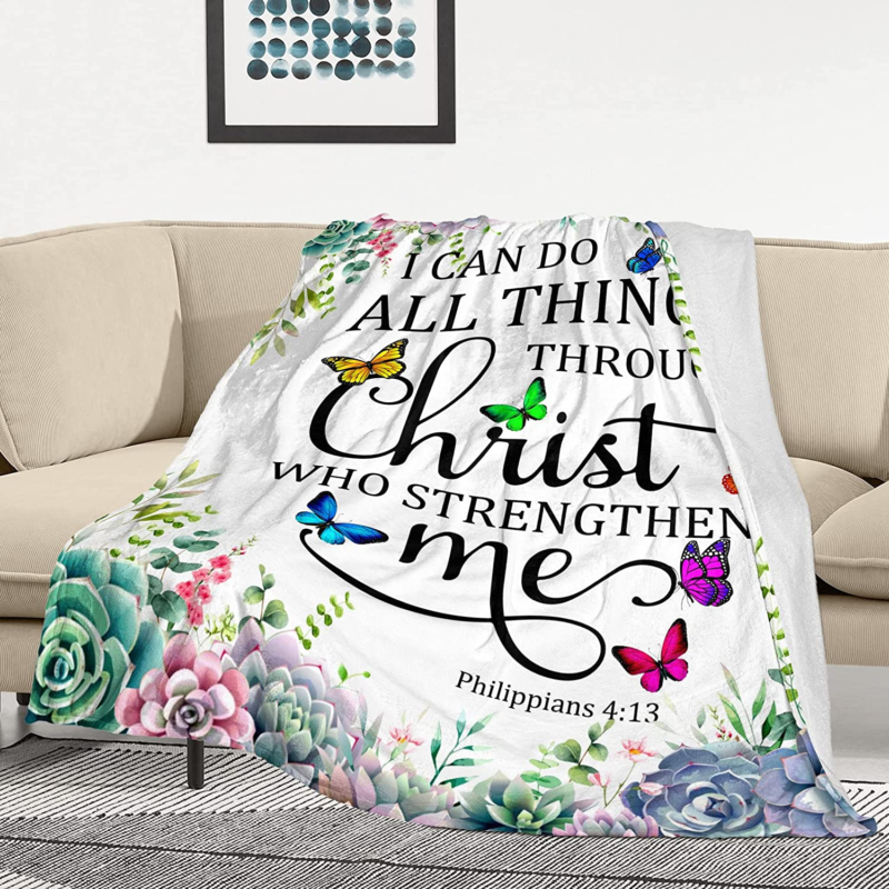 Healing Throw Blanket, I Can Do All Things Through Christ, Soft Flannel  50"X40"