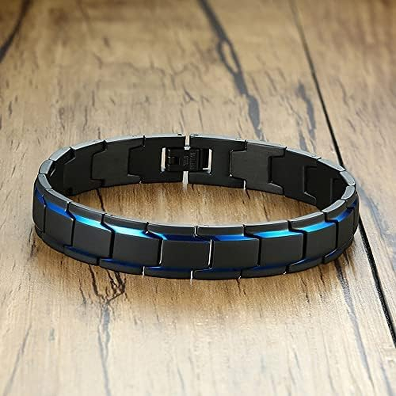 Stainless Steel Link Bracelet for Men Elegant Two-Tone Square Link, Adjustable