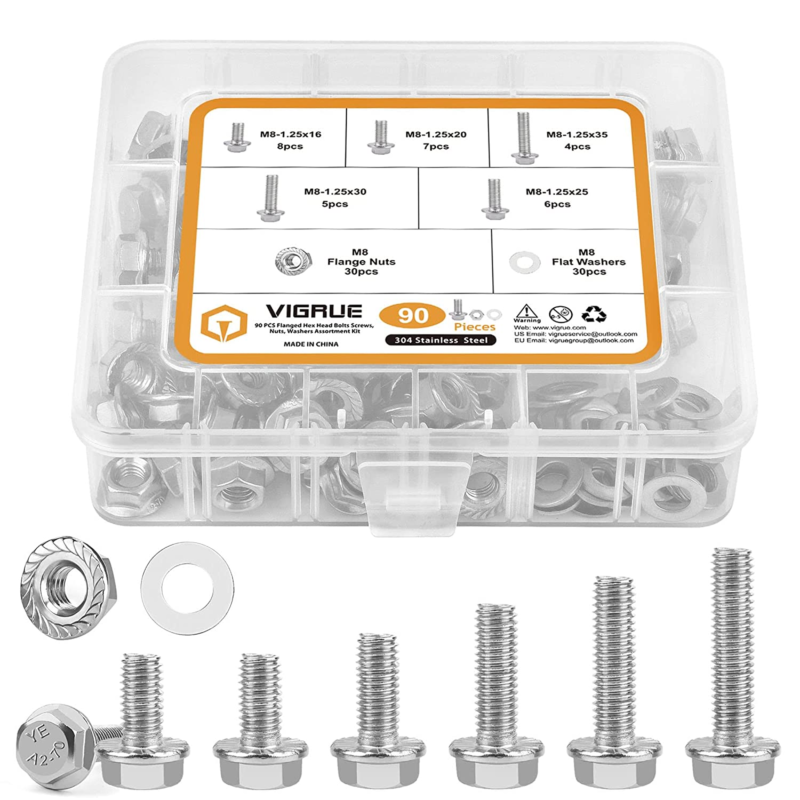 M8-1.25 X 16/20/25/30/35Mm Flanged Hex Head Bolts,  90PCS M8 Flange Hexagon Scre