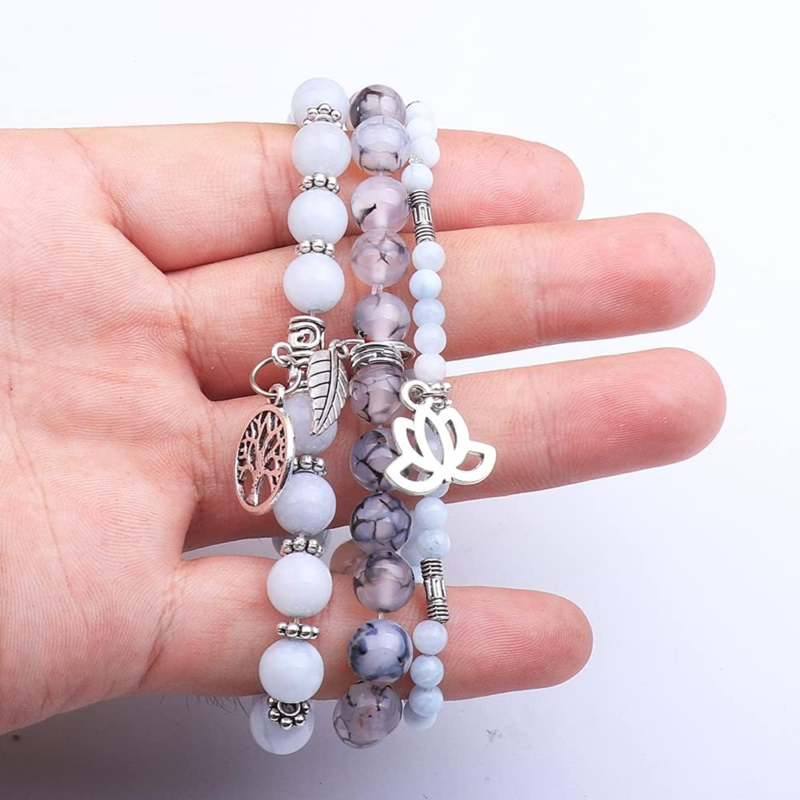 Tree of Life Yoga Healing Stone Bracelets for Stress Relief and Balance 6.5 - 8"