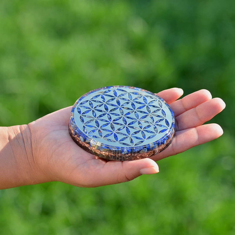 Water Charging Plate with Lapis Lazuli Healing Crystals and Flower of Life