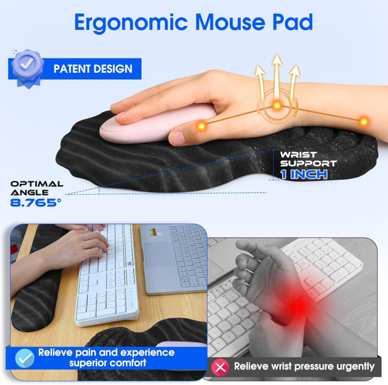 Ergonomic Mouse Pad and Keyboard Wrist Rest Set for Carpal Tunnel Relief