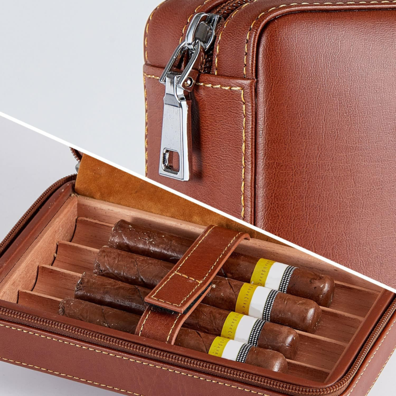 Cedar Wood Cigar Case Set with Cutter, Humidifier, Ashtray & Towel