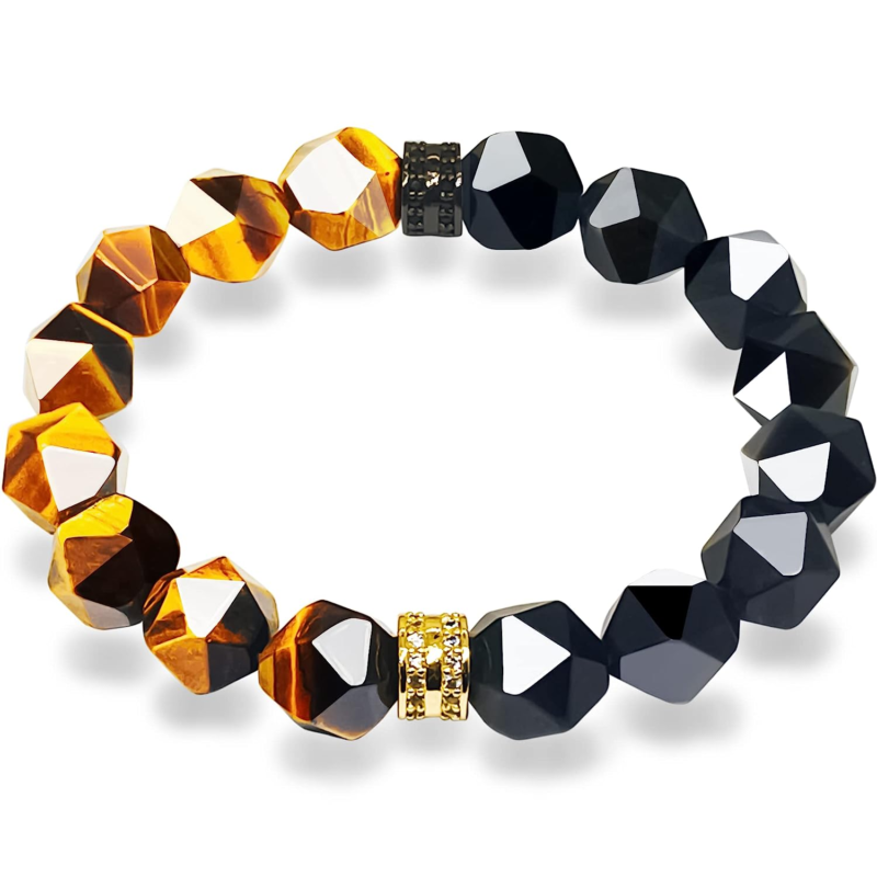 Shrandi Handmade Tiger Eye and Black Obsidian Protection Bracelet Unisex.