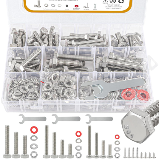 304 Stainless Steel Hex Bolts and Nuts Assortment Kit - 300 Pcs