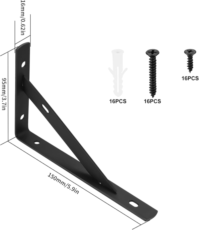 Heavy Duty L-Shaped Metal Shelf Brackets - 8 Pack (3.7" x 6")