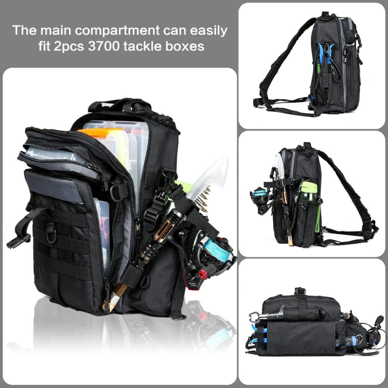 Fishing Backpack Tackle Gear Bag, with Rod Holder 