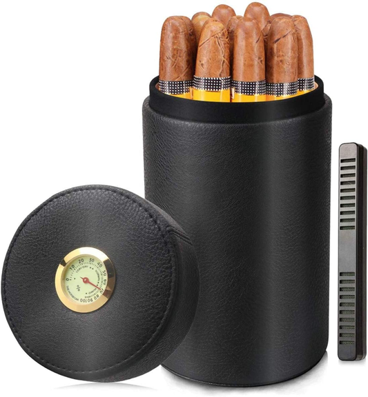 Leather Cedar Wood Cigar Humidor Case for 12-16 Cigars (Black)