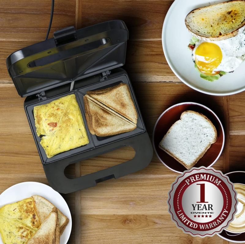 Electric Sandwich Maker with Non-Stick Plates and Cool Touch Handle