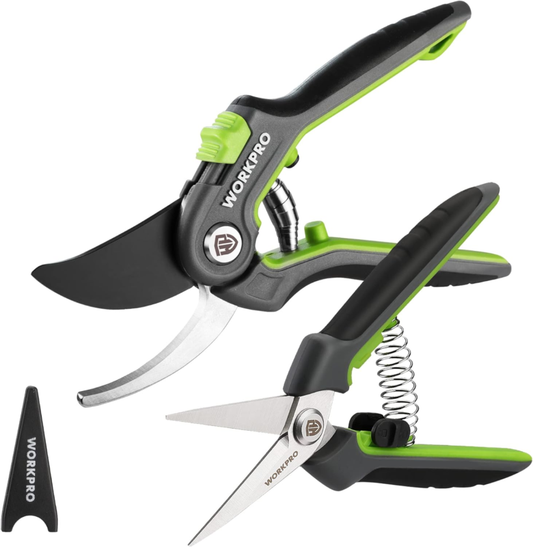 Pruning Shears 2 Pack, 8" , Bypass Shears and 6.25" Straight Garden Scissors