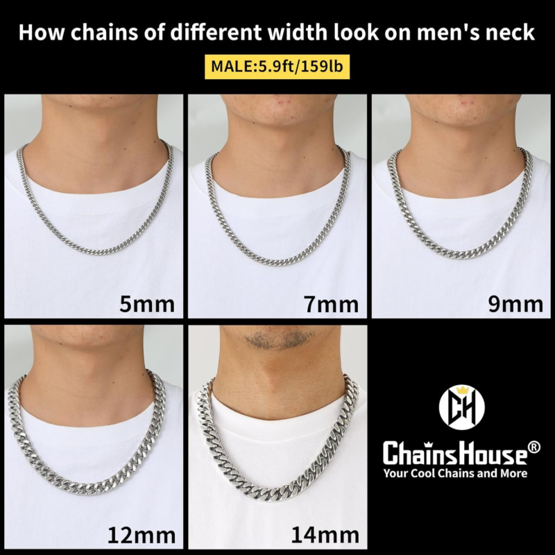 Stainless Steel Men's Cuban Link Chain Necklace, Durable & Tarnish-Resistant