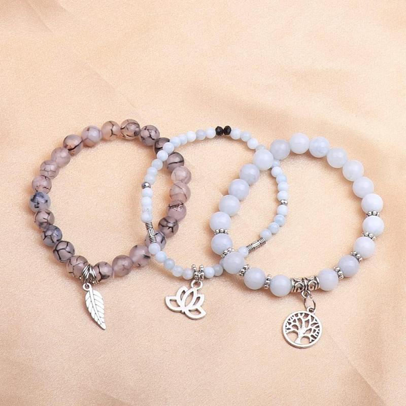 Tree of Life Yoga Healing Stone Bracelets for Stress Relief and Balance 6.5 - 8"