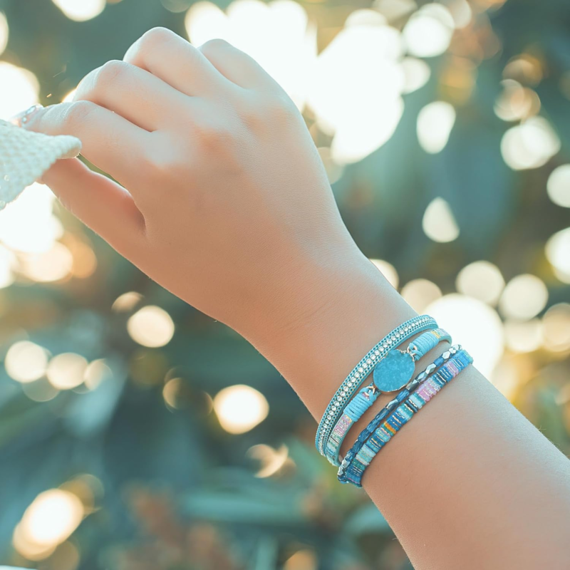 Boho Leather Wrap Bracelet with Crystal Accent