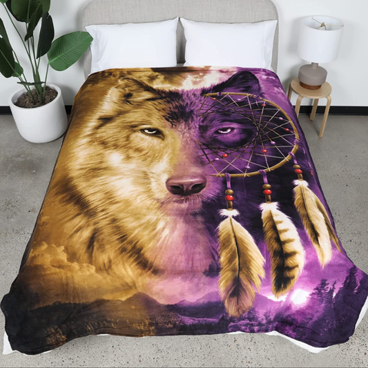 Wolf Dreamcatcher Fleece Blanket - 50x60" Soft Plush Throw