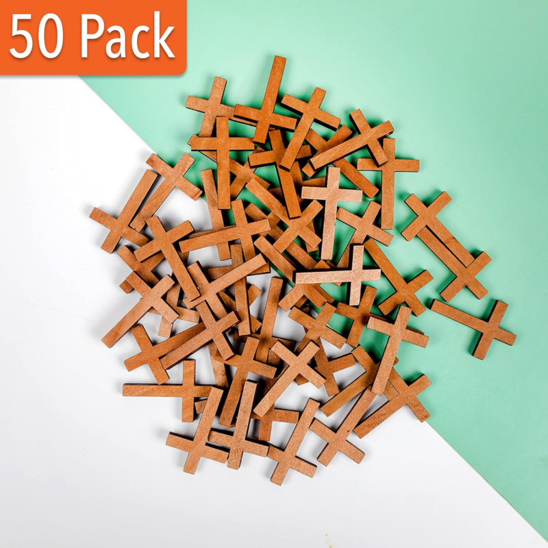 Wooden Crosses Bulk Pack - 50 Small Crosses for Crafts and Easter Fillers