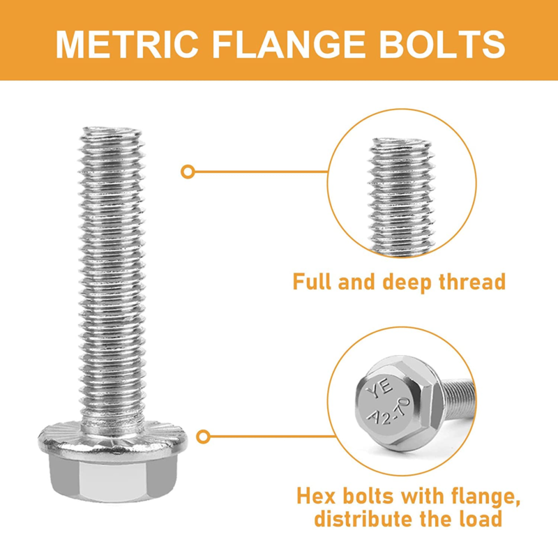 M8-1.25 X 16/20/25/30/35Mm Flanged Hex Head Bolts,  90PCS M8 Flange Hexagon Scre