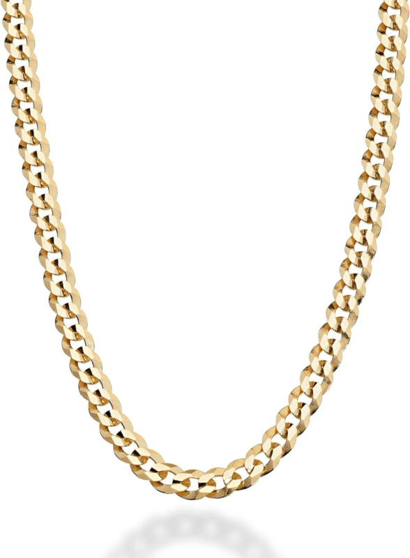 18K Gold over Sterling Silver 5mm Diamond-Cut Cuban Link Necklace 22"