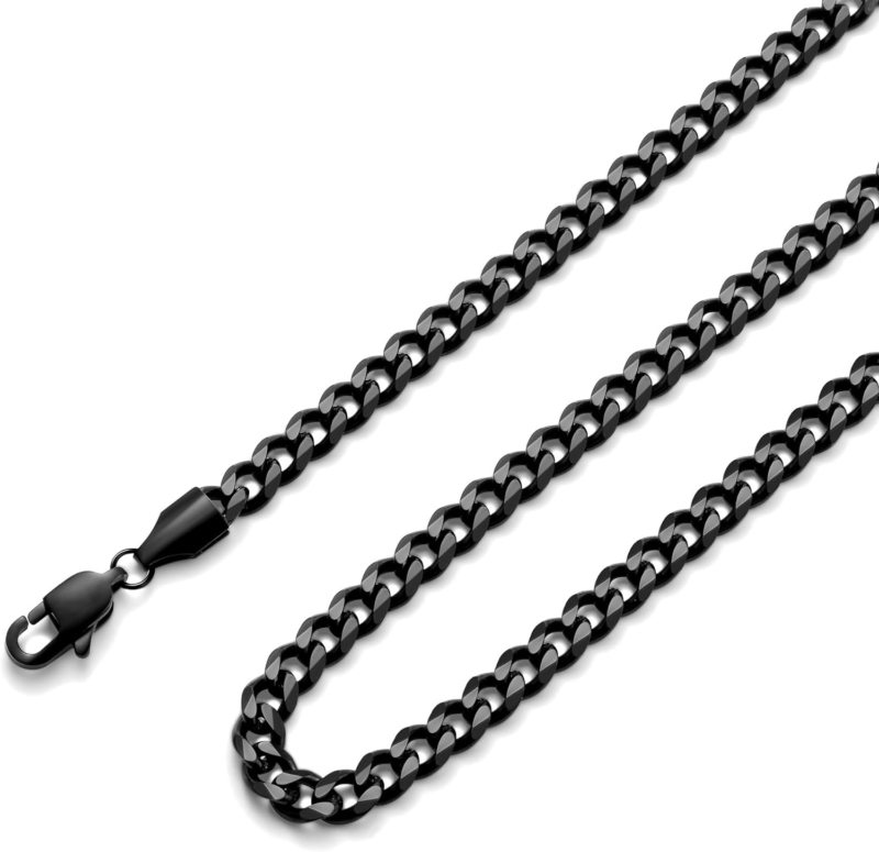 Men's Stainless Steel Cuban Link Chain Necklace 5Mm Black, Size: 22 Inches