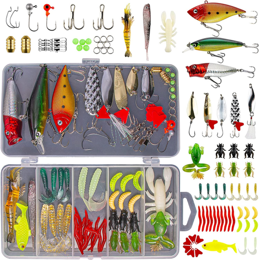 Complete Fishing Lures Kit with Tackle Box for Bass, Trout, & Salmon