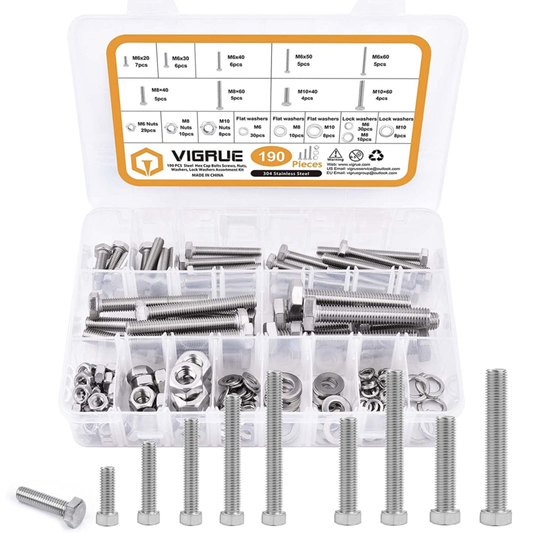 Heavy Duty Bolts Kit,  304 Stainless Steel M6 M8 M10 Metric Hexagon Bolts Screws