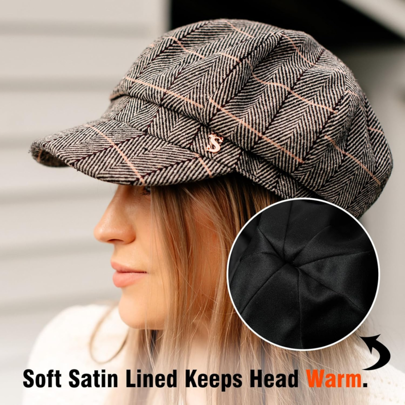 Women's Merino Wool Newsboy Hat with Visor and Beret Style