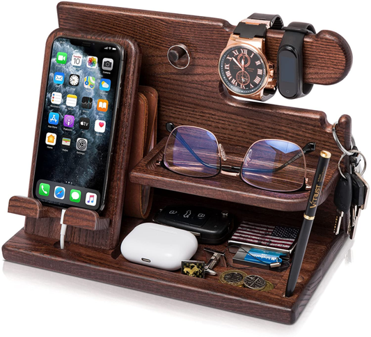 Wooden Phone Docking Station - Elegant Desk Organizer for Men