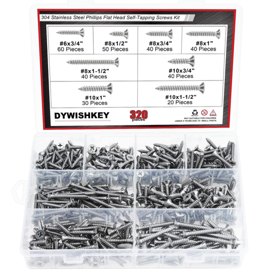 320-Piece Stainless Steel #6#8#10 Phillips Flat Head Wood Screws Kit