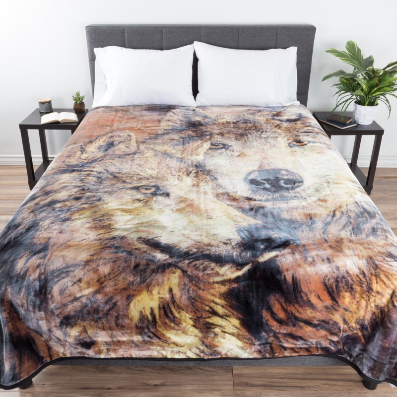 80x92-Inch Plush Faux Mink Wolf Throw Blanket for Couch or Bed