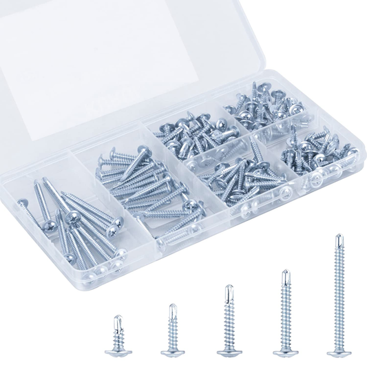 #8 Self Tapping Screws Kit, 125 Pcs Galvanized Truss Head Assortment