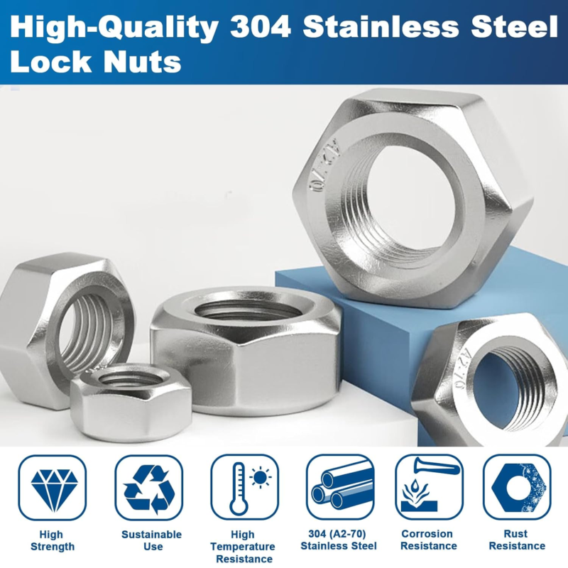 Stainless Steel Hex Nuts Assortment Kit - 405 Pcs SAE Sizes