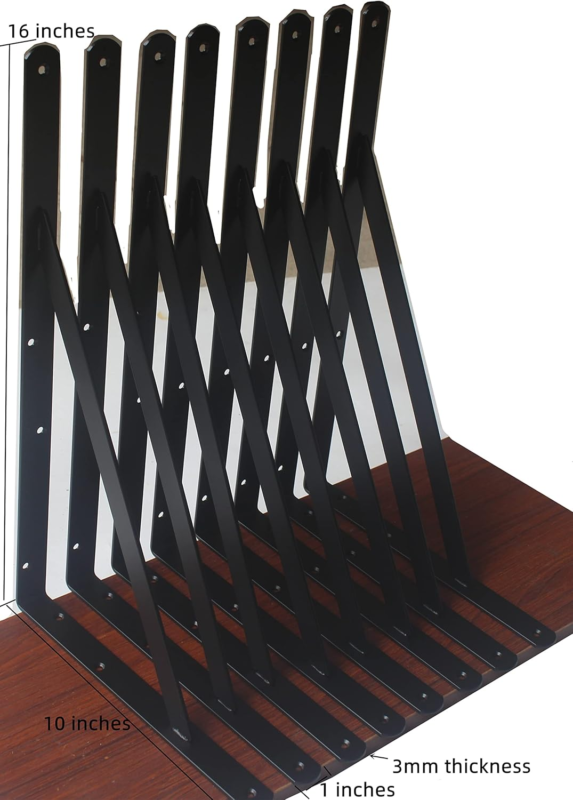 8 Pack 16" x 10" Heavy Duty Black Metal Shelf Brackets with Screws