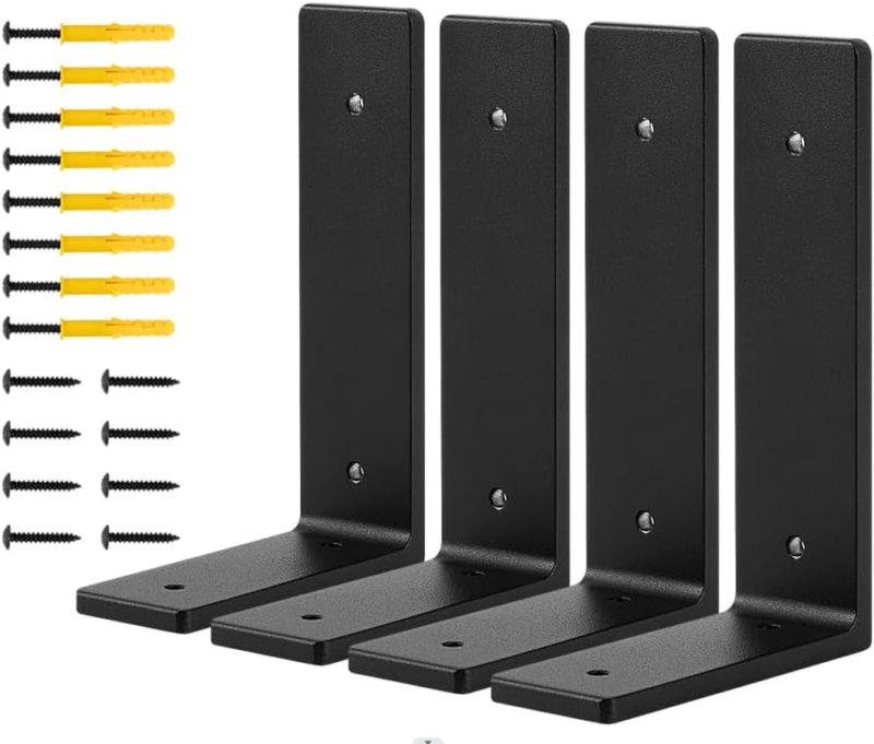 Shelf Brackets ,Matte Balck Coated, Vertical AnglPack of 4 (6 Inch X 4 Inch)