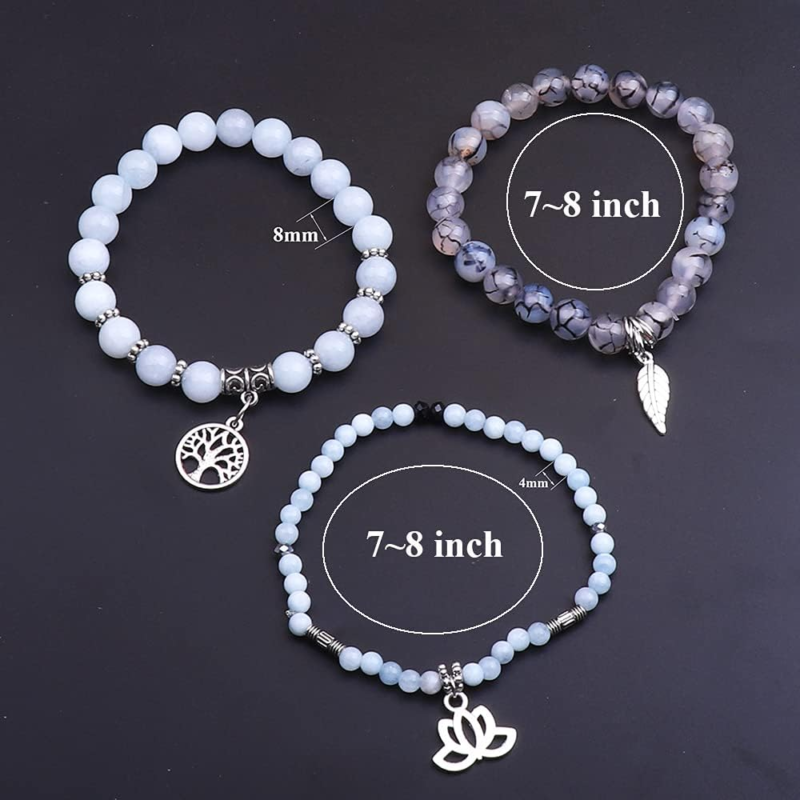 Tree of Life Yoga Healing Stone Bracelets for Stress Relief and Balance 6.5 - 8"