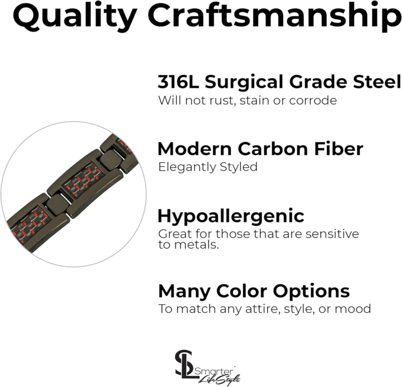 Elegant Surgical Grade Steel Carbon Fiber Mens Bracelet – Adjustable 