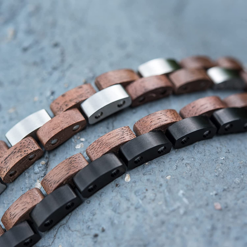 Men's Stylish Wood & Stainless Steel Combined bracelet