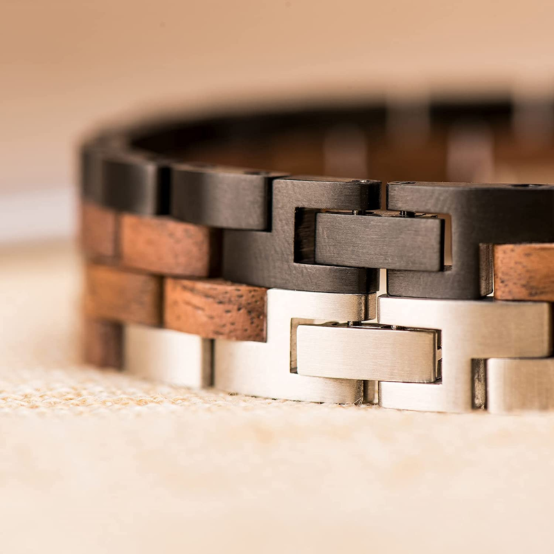 Men's Stylish Wood & Stainless Steel Combined bracelet