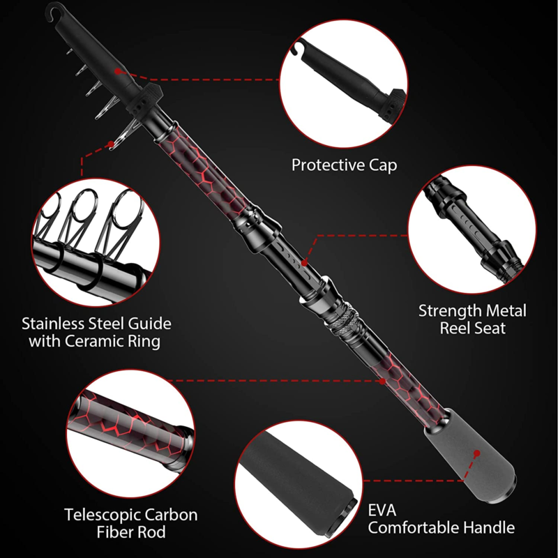 Fishing Rod and Reel Combo, Carbon Fiber Telescopic Fishing Rod 