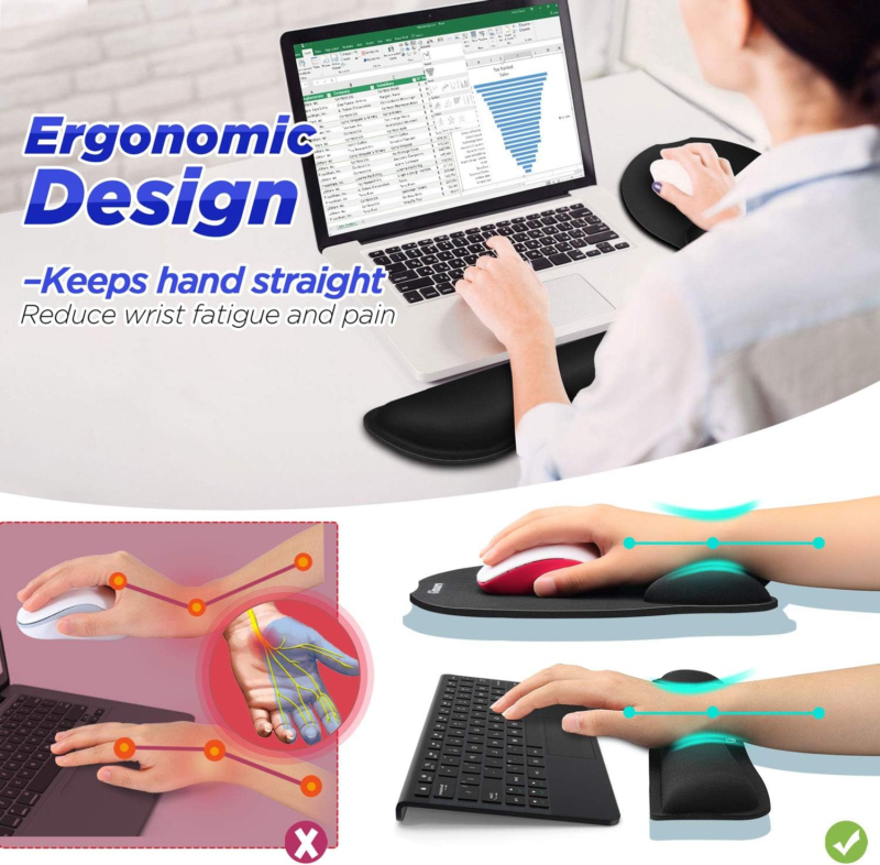 Ergonomic Gel Mouse Pad and Keyboard Wrist Rest for Comfort and Pain Relief