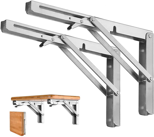 Folding Shelf Brackets - Stainless Steel Collapsible Max Load: 550Lb 10”L 2 PCS