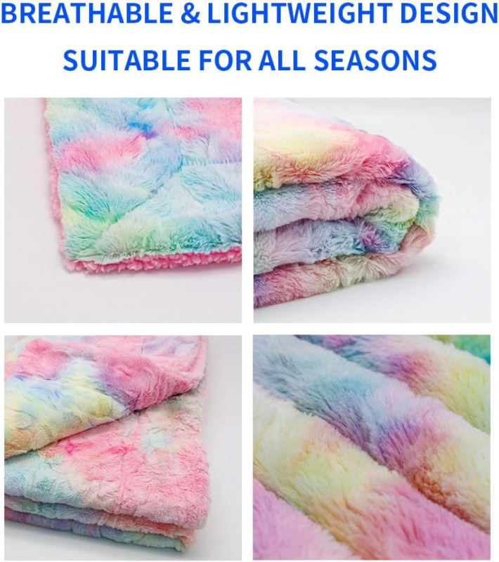 Faux Fur Throw Blanket, Soft Plush Sherpa, Rose Pink Rainbow 50"x65