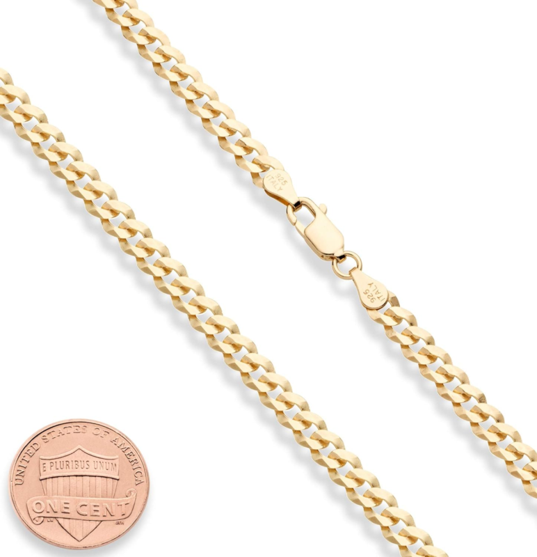 18K Gold over Sterling Silver 5mm Diamond-Cut Cuban Link Necklace 22"