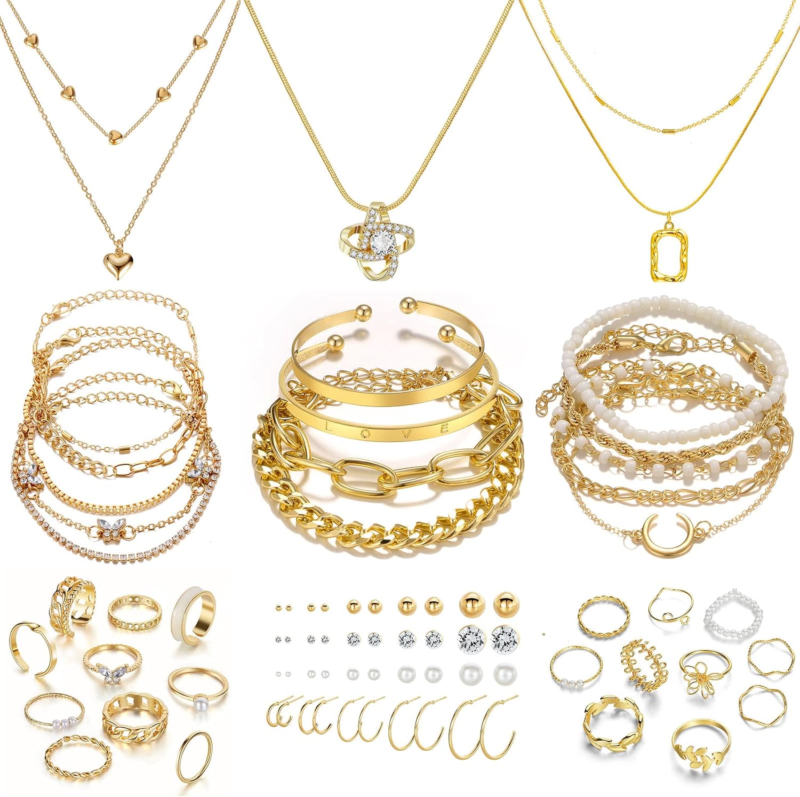 Gold Plated 36-Piece Jewelry Set for Women - Necklaces, Bracelets, Earrings & Ri