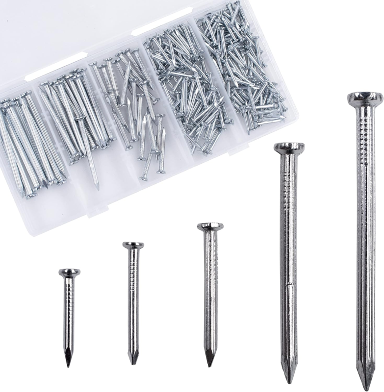 220-Pc Brick & Steel Nails Kit - Galvanized Concrete Nails, 5 Sizes Assorted