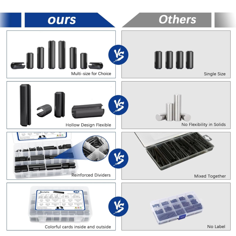 370-Piece SAE Roll Pin Assortment Set - Steel Spring Dowel Pins