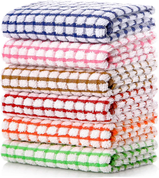 Cotton Kitchen Dish Towels, 6 Pack, 16" x 25" for Drying Dishes