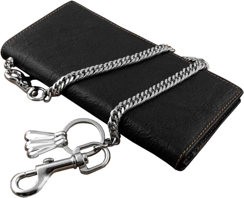 Real Leather Mens Biker Card/Money Long Wallet Purse W/Jeans Key Chain